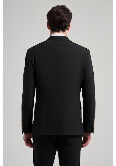İmza Düz Bez Ayağı Mono Yaka Tam Astar Esnek 6 Drop Slim Fit Ceket 1002245903 Siyah