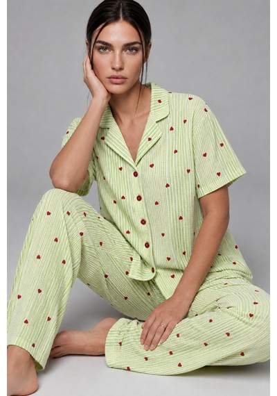 Norcia Sports Kadın Kısa Kollu Rahat Yeşil Pijama Takımı 4732 Çok Renkli - 929323034 Çok Renkli - 929323034 Çok Renkli