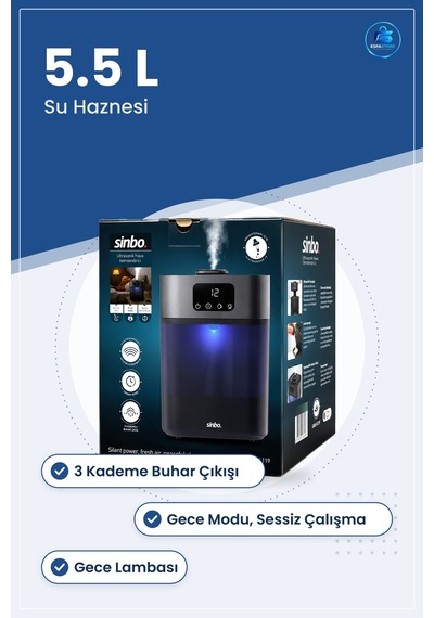 Ultrasonik Hava Nemlendirici 5.5l Sessiz 3 Kademe 7 Renk Gece Lam
