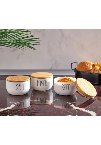 3'lü Yaldızlı Baharat Seti Salt-Pepper-Spice Beyaz