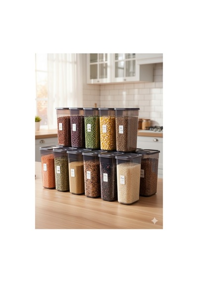 24 Parça Mega Set 12 Adet 3200 Ml Erzak Kabı Ve 12 Adet Döner Başlıklı Baharatlık Saklama Seti Gri - 786934312 Gri