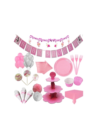 Kız Baby Shower Tabak Bardak Peçeteli Balonlu Parti Paketi Seti