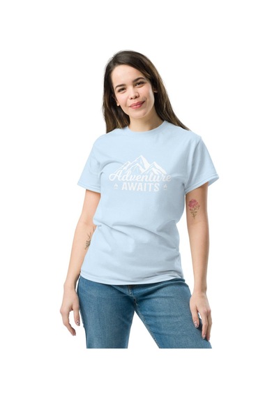 Wildstyle Adventure Awaits Dağ Macera Temalı Baskılı Unisex Bisiklet Yaka Pamuklu Tişört Bebek Mavisi