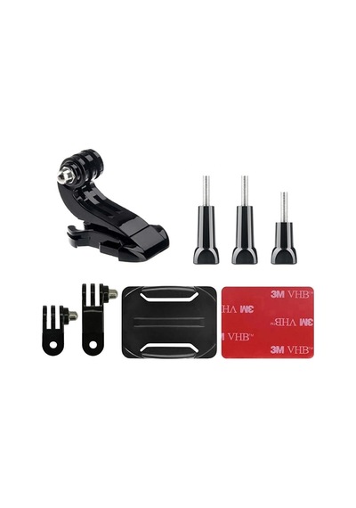 Gplus Bs08kvj 8 Parça Oval Zemin Kavisli Yüzey Vidalı J-hook 3 Yollu Aksiyon Kamera Uyumlu 3m Yapışkan Motor Kask Bağlantı Seti Siyah