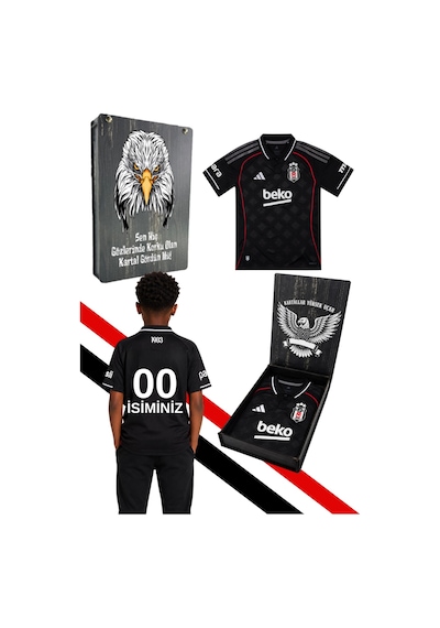 Lisanslı Adidas Beşiktaş Forma 25-26 Sezon Siyah Çocuk Forması Kişiye Özel