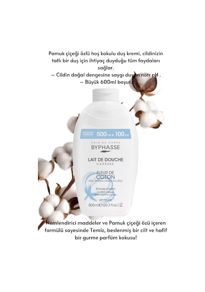 Byphasse Caresse Pamuk Çiçeği Özlü Kremli Duş Jeli 600 ML