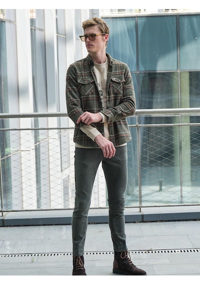 Haki Erkek Oduncu Gömlek Ön Cepli Slim Fit Gömlek Ncs Jeans 7219-haki Haki