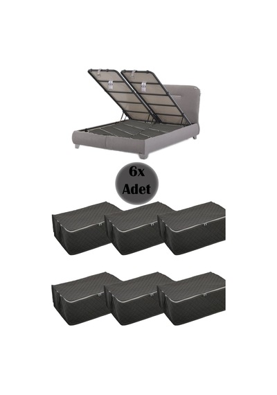 6 Adet Kapitoneli Baza Altı Hurç 60x40x22 Gri Tela 60 X 40 Gri Tr Diğer