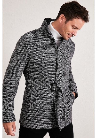 Buratti Slim Fit Cepli Pamuklu Kaşe Erkek Kaban 5841015 Siyah Noktalı