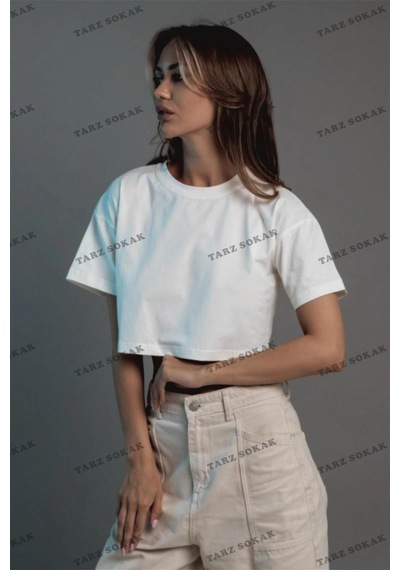 Tarzsokak Kadın Crop Tshirt Beyaz