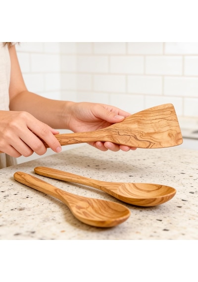 Ayrex El Yapımı Zeytin Ağacı Mutfak Seti 3 Parça Doğal Ahşap Kaşık Ve Spatula Seti 30 Cm Diğer