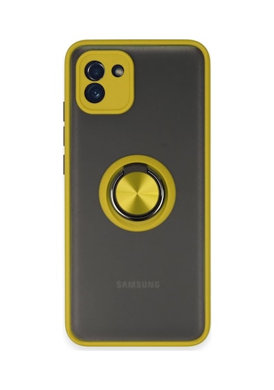 Samsung Galaxy Uyumlu A03 Kılıf Montreal Yüzüklü Silikon Kapak - Sarı İtdark34594