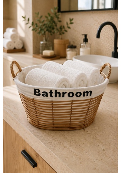 2 Adet Kulplu Banyo Sepeti Çamaşır Toplama Ve Düzenleme Sepeti Kumaş Astarlı Banyo Organizeri Kahverengi