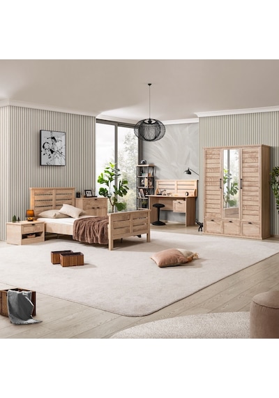 Polo Genç Odası - 3 Kapaklı Dolap, Karyola, Komodin, Çalışma Masası, Şifonyer, Kitaplık Ceviz Polo Genç Odası - 3 Kapaklı Dolap, Karyola, Komodin, Çalışma Masası, Şifonyer, Kitaplık Ceviz