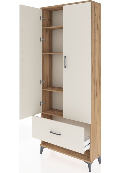 Arges Dolap 4 Raflı Tek Çekmeceli 2 Kapaklı 88x30x221 Çam-aytaşı Çam