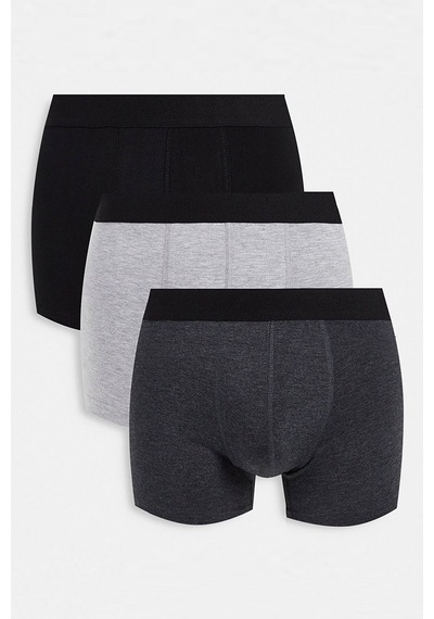 Nacar Store Erkek Karışık Renk 3'lü Paket Pamuklu Likralı Boxer Gri-siyah-antrasit