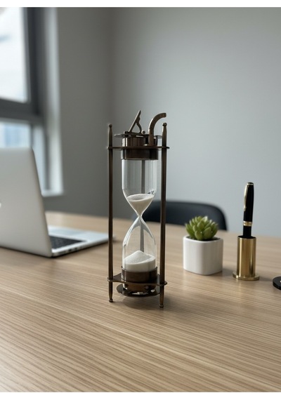 Güneş Saatli Metal Kum Saati 22 Cm Beyaz Kumlu Antik Bronz Vintage Lüks Hediyelik Dekoratif Aksesuar