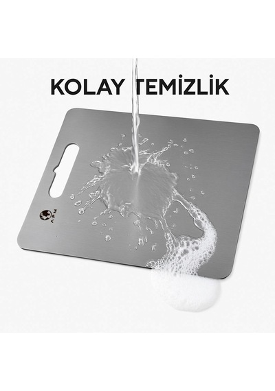 Paslanmaz Çelik Antibakteriyel Kesme Tahtası 304 Kalite - Orta Boy 20x30 Cm Gri