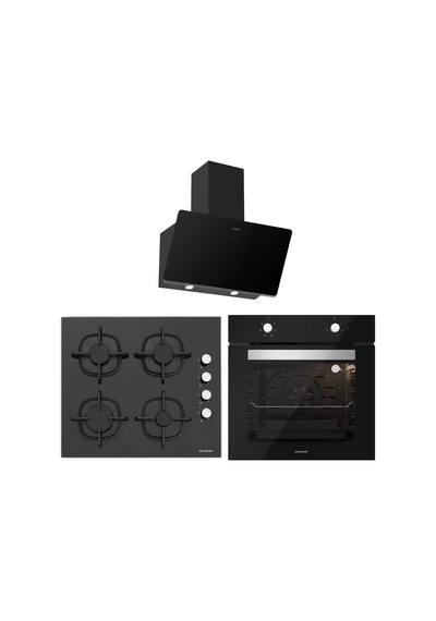 Silverline BO6501B01 - CS5343B01 - 3457 Soho 60 Siyah Cam Ankastre Set