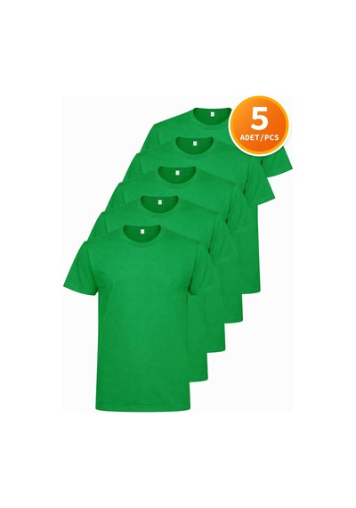 Hanclo Erkek Siyah Tişört 5 Li Paket Basic Pamuk Bisiklet Yaka Kısa Kollu T-shirt Yeşil