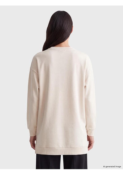 Lcw Everyday Bej Baskılı Oversize Kadın Sweatshirt Tunik