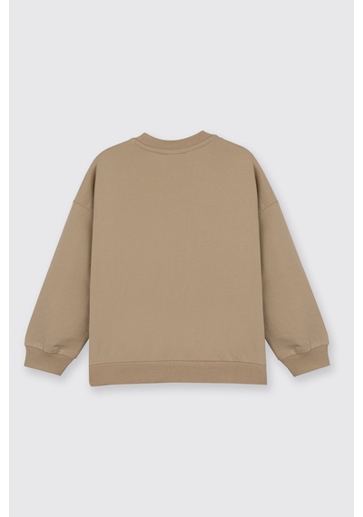 Panço Erkek Çocuk Bisiklet Yaka Bej Sweatshirt Krem
