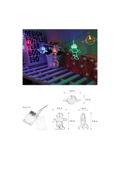 Dekoratif Çocuk Bebek Odası Led Şerit Astronot Uzay Gemisi Gezegen Temalı Pilli 10 Led'li 2 M RGB