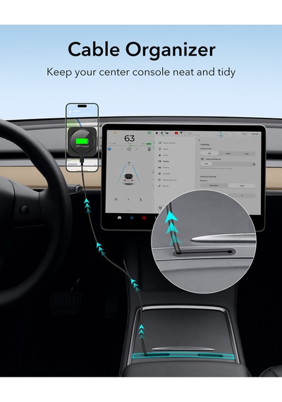Tesla Model 3, Y, S, X Uyumlu 15w Magsafe Teleskopik Araç Şarj Cihazı Siyah Siyah