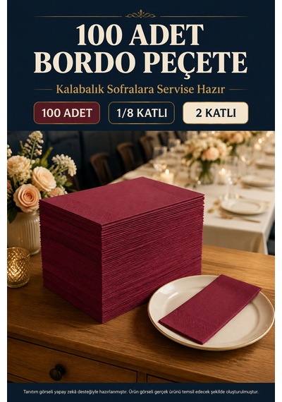 33x33 Cm Bordo Garson Katlama Peçete 100 Adet 2 Katlı Kadınlar Günü Davet Parti Sofra Kağıt Peçetesi