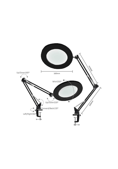 Masa Üstü Büyüteç Ayarlanabilir Işıklı Tamir Hobi Güzellik Merkezi 160mm 5x Siyah - Al2451