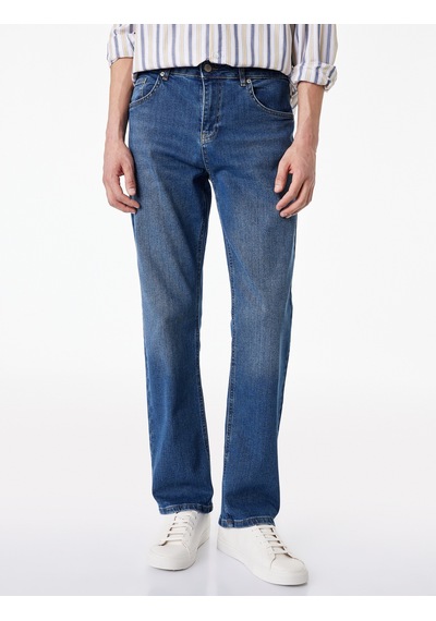 Koton Pamuklu Normal Bel Straight Fit Jean Pantolon - Mark Jean Orta İndigo 6sam40299nd