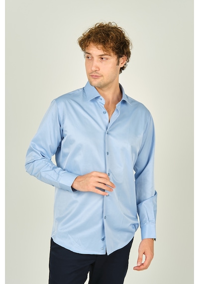 Figs Erkek Slim Fit Uzun Kollu Pamuklu Parlak Kumaş Gömlek 0013 Mavi Mavi