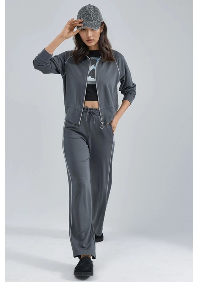 Hiccup Modal Dokulu Fermuarlı Sweatshirt & Pantolon İkili Takım Berşan Collection Gri