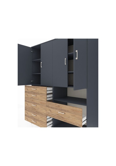 Kronos Gardrop 7 Raflı 6 Çekmeceli 4 Kapaklı 176x59x221 Antrasit-antrasit/çam Antrasit/çam Kronos Gardrop 7 Raflı 6 Çekmeceli 4 Kapaklı 176x59x221 Antrasit-antrasit/çam Antrasit/çam