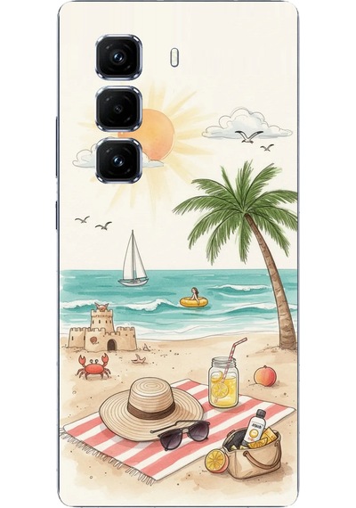 Infinix Hot 50 Pro Plus+ Uyumlu Sulu Boya Sahil Ve Deniz Manzaralı Baskılı Silikon Kılıf Renkli
