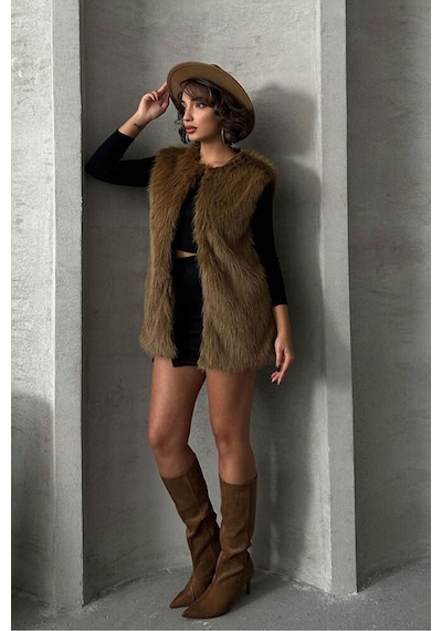 Verymoda Tüylü Yelek Vmf1567 Kahve