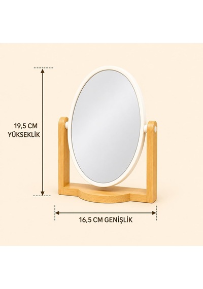 Tr Ahşap Ayaklı Oval Masa Aynası, 19,5 X 16,5 Cm Orta Boy, Ayarlanabilir Açılı Beyaz Çerçeveli Makyaj Ve Kişise Genel