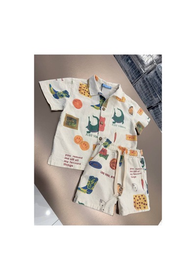 Eray Alp Kids Erkek Çocuk Desenli Gömlek Şort Takımı Günlük Rahat Kombin Çok Renkli