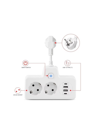 Çok Fonksiyonlu Akım Korumalı Priz Ve Usb Şarj İstasyonu - Ayarlanabilir Gece Lambalı