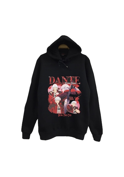 Devil May Cry Dante Anime Baskılı Unisex %100 Pamuk Siyah Kapüşonlu Sweatshirt Siyah