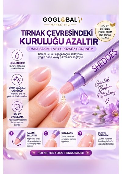 Goglobal 2'li Tırnak Bakım Yağı Kalemi 3'ü 1 Arada Tırnak Ve Tırnak Eti Bakımı, Nemlendirici Besleyici Kalem Avantajlı 2 Adet