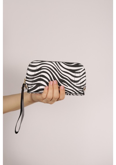 Bagmolly Mini El Çantası Zebra Desen Cüzdan Beyaz