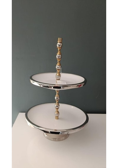 Lamedore Sılver Balls 2 Katlı Beyaz Kek Standı 28x28x38 Cm