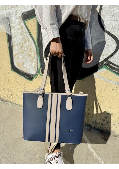 Just Polo Kadın Yeni Sezon Büyük Boy 3 Bölmeli Lüks El Ve Omuz Çantası Shoulder Bag Lacivert - Taş