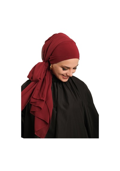 Hürrem Bone Bordo Pratik Hazır Geçmeli Bone Şal Şifon Düz 2506 16 bordo