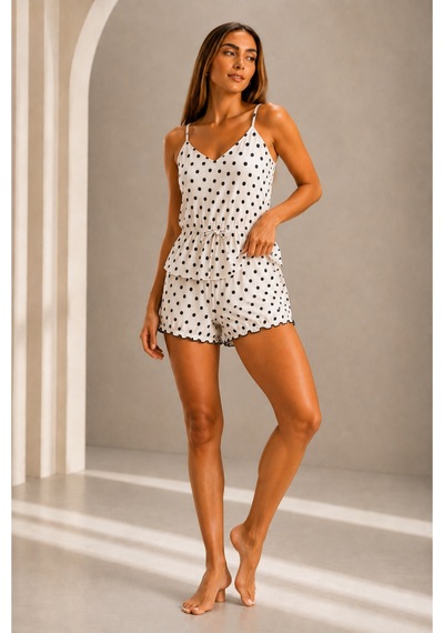 Kadın Tüylenmez Viskoz 2 Parça Beyaz Pijama Takımı