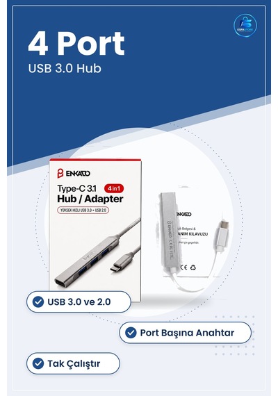 Type-c Hub Adaptör 4 Port Usb 3.0 Ve 2.0 Anahtarlı Dizüstü Bilgis