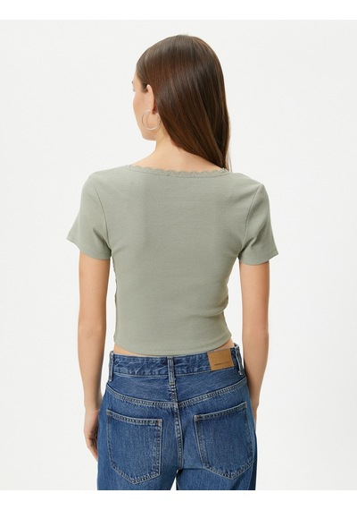 Koton U Yaka Basic Crop Tişört Ribanalı Dantel Detaylı Kısa Kollu Pamuklu Haki 4sal10229ık 4sal10229ık854 Haki Koton U Yaka Basic Crop Tişört Ribanalı Dantel Detaylı Kısa Kollu Pamuklu Haki 4sal10229ık 4sal10229ık854 Haki