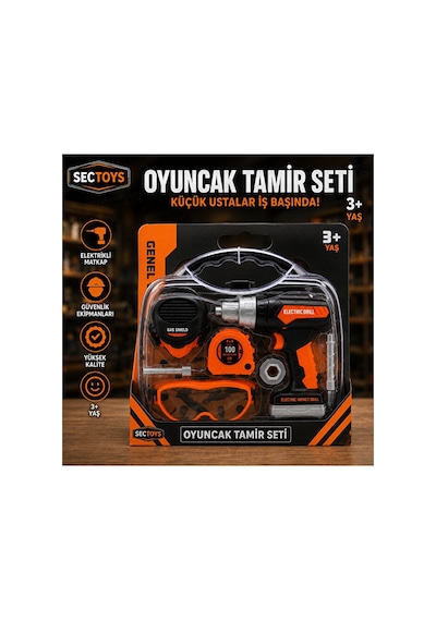 Oyuncak Tamir Seti Pilli Matkaplı Çantalı Tamir Aletleri Seti Oyuncak 16 Parça