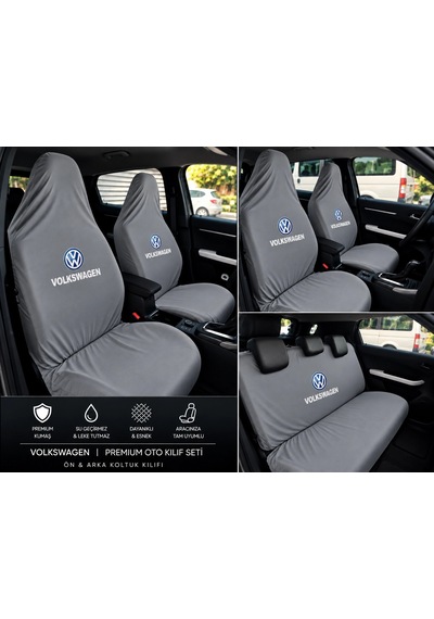 Gri Vw Desen Kumaş Servis Kılıfı Ön Arka Kılıf 4 Parça Arka 2 Parca Logolu Penye 1.kalite Esnek Li 1 Takım